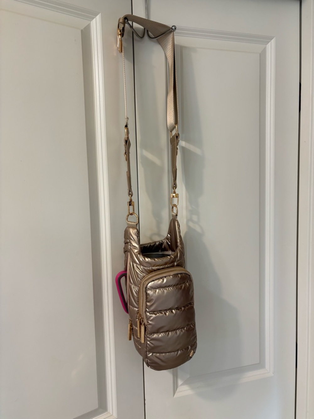 Wanderfull Metallic Gold Quilted Crossbody Sling Bag with Gold Accents